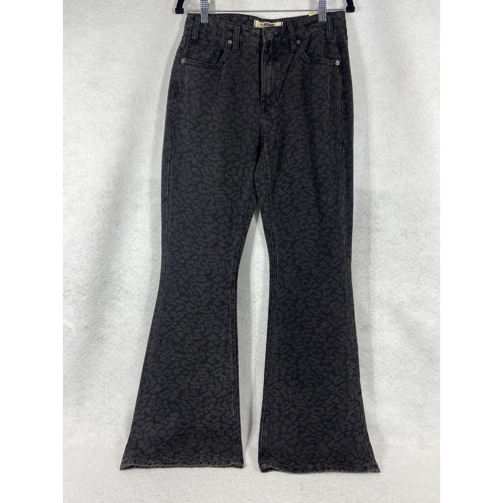 Rock & Roll Jeans Women's 26x34 Black High Rise Flare Leopard Print Denim New